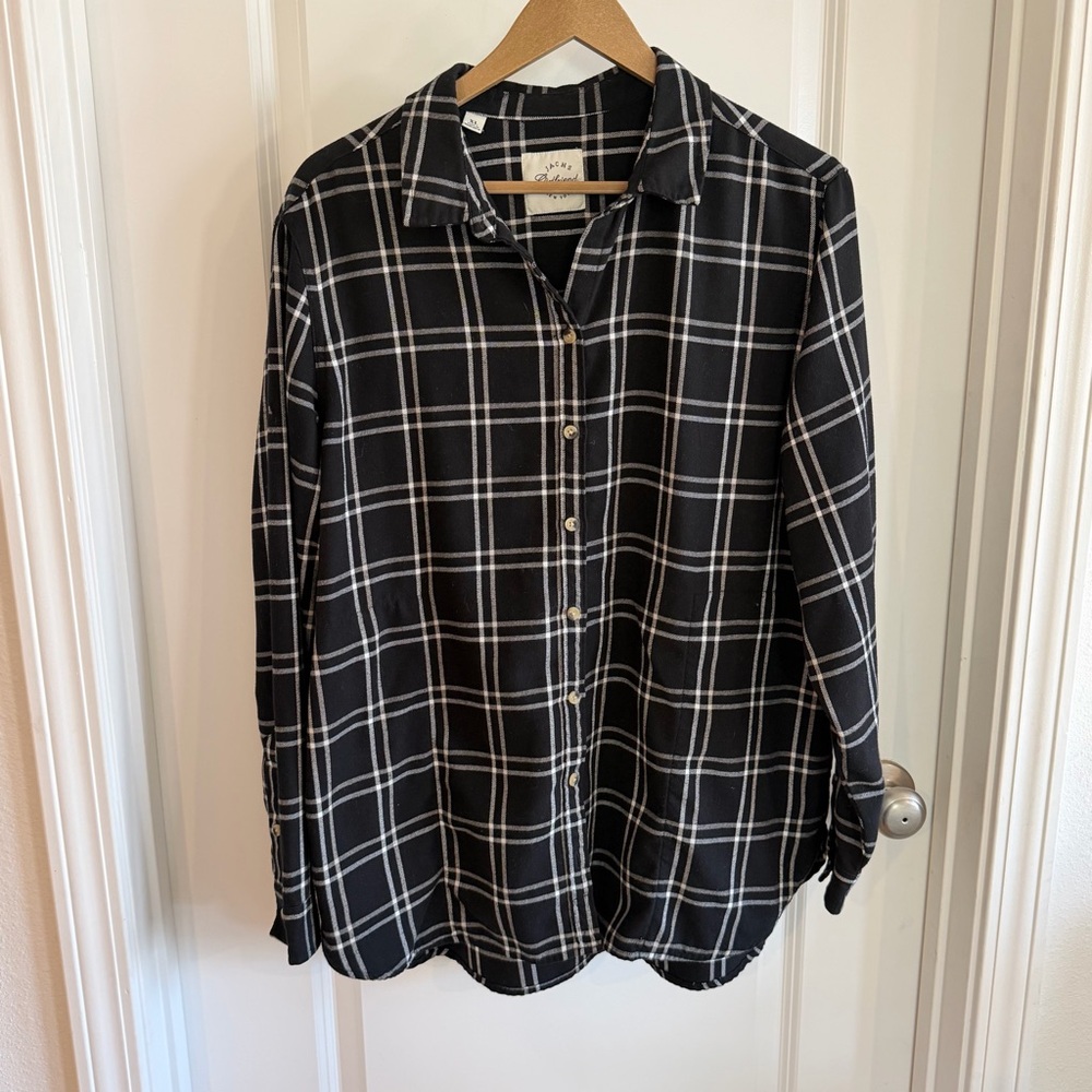 Jach’s Girlfriend Plaid Flannel Shirt XL Black White Button Pockets Cozy Country